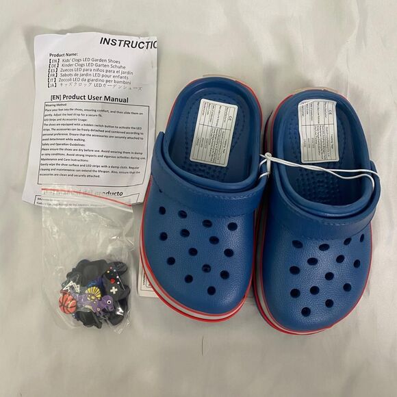 LED Kid's Clogs Garden Shoe Sandals Dark Blue Light Up Charms US Kids 10 Eu 27 - Picture 2 of 7